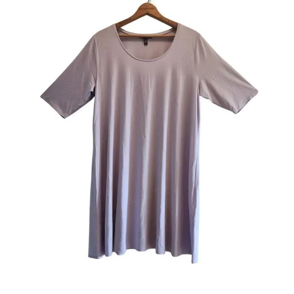 Eileen Fisher Top Women's Size Large Purple Short Sleeve Stretch Pullover - Picture 1 of 6